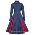 Belle Poque Viktorianischen Stil Langarm Shirt Kragen Kontrast Farbe Navy Swing Retro Vintage Kleid BP000366-3